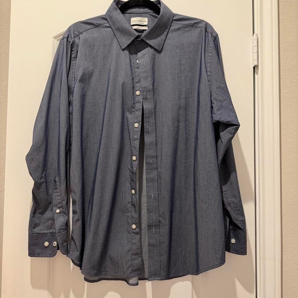 Lucky Brand navy blue slim fit button up shirt Size L